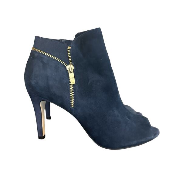 Marc Fisher Women's Blue Suede Serenity Peep Toe zip ankle wide width shoes 8W - Picture 1 of 13
